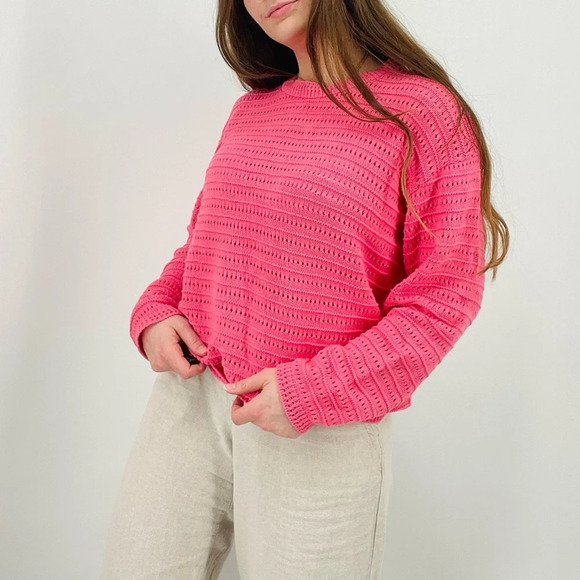 vintage coastal cowgirl bubblegum pink slouchy pointelle crewneck sweater size m - Picture 7 of 9